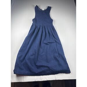 LL Bean Denim Dress Petite 4 Blue Sleeveless A Line Midi Casual Cotton